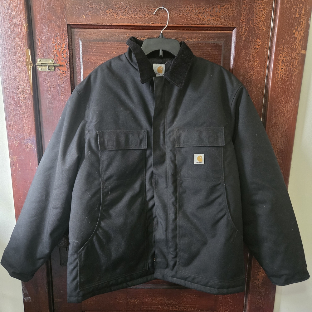 Carhartt Black Insulated Work Jacket with Corduroy Collar